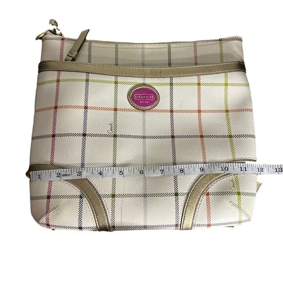 COACH Gold Plaid Peyton Tattersall File Coated Canvas Crossbody - Picture 11 of 13